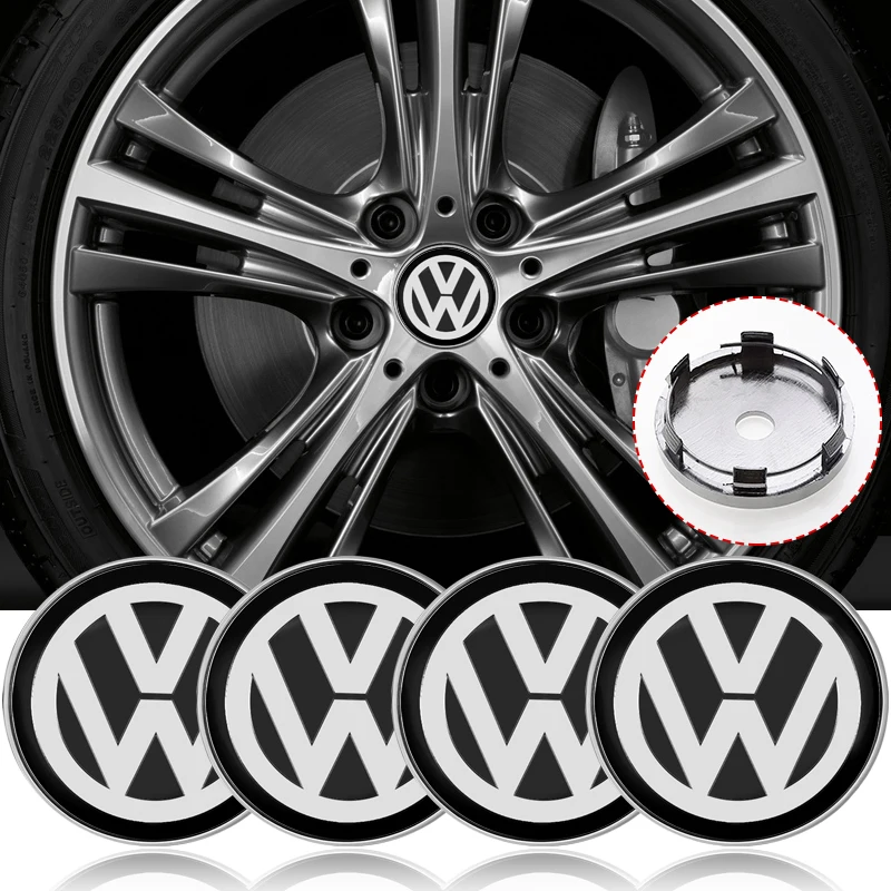 56/60mm Car Wheel Center Hub Caps Sticker Emblem For Volkswagen Motion Caddy Touareg Passat Polo Sagitar Golf-4 Magotan Polaris