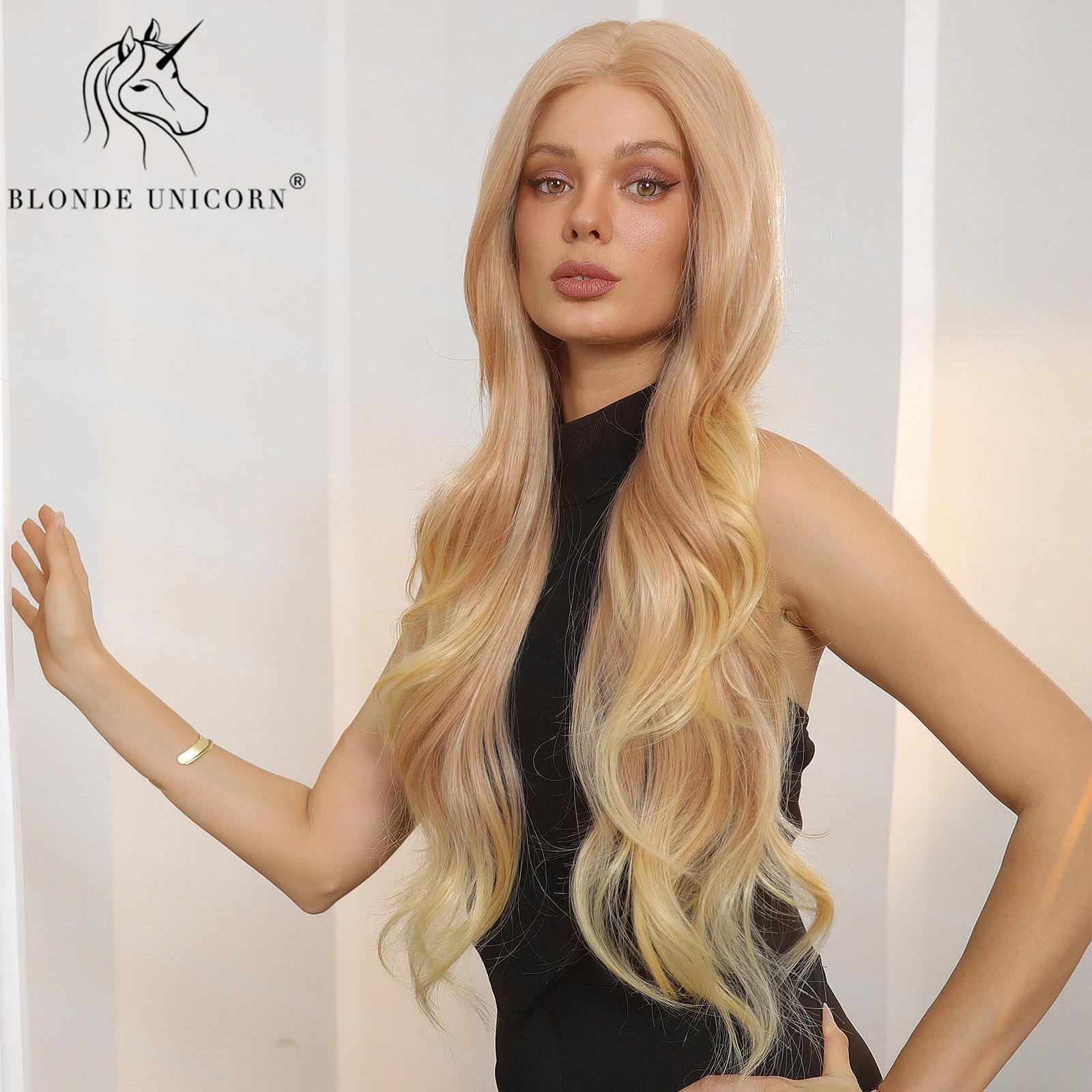 13x6 Lace Front Wig Blonde Wave Synthetic Wigs for Women Daily Party Cosplay Use Heat Resistant Fiber Hair