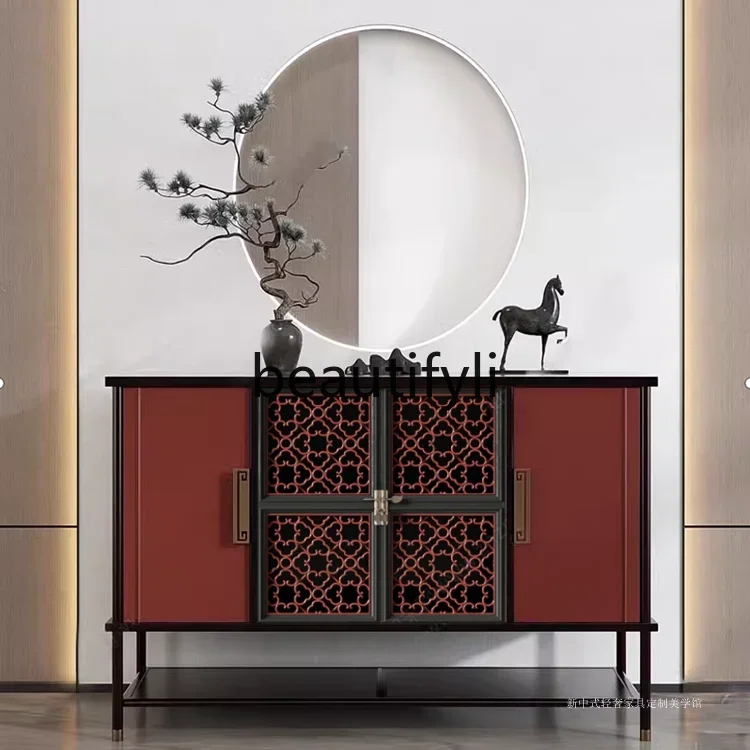 New Chinese style is facing the foyer, entrance cabinet, retro red dining side cabinet, living room locker, solid woodH
