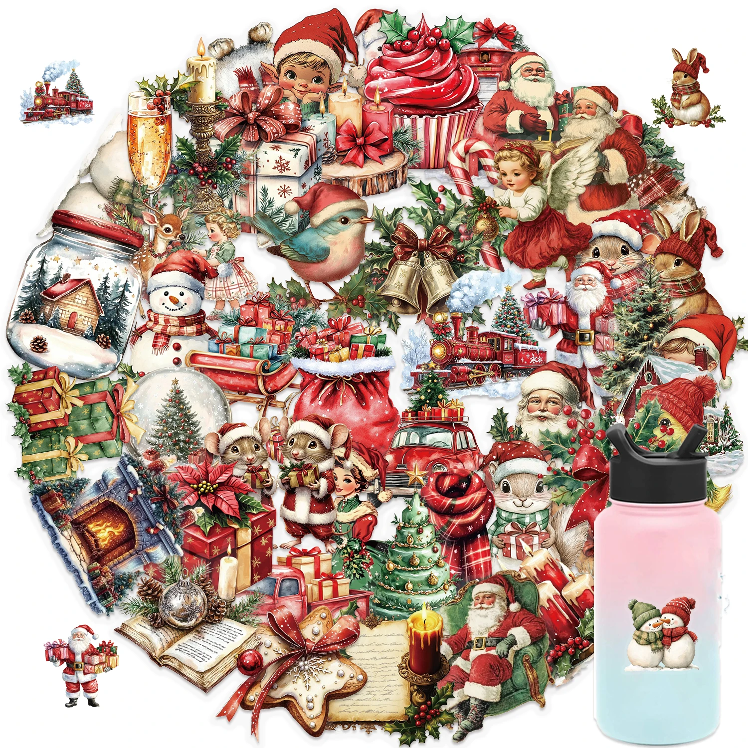 50PCS Retro Christmas Transparent Stickers Laptop Phone Cases Water Cups Helmet Stickers Waterproof Decals