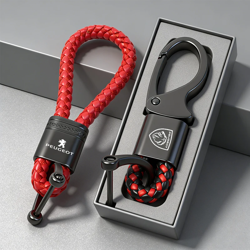 1Pcs High Quality Metal Leather Woven Car Logo Keychain For Peugeot 206 307 308 207 3008 208 407 508 2008 5008 301 406 408 607