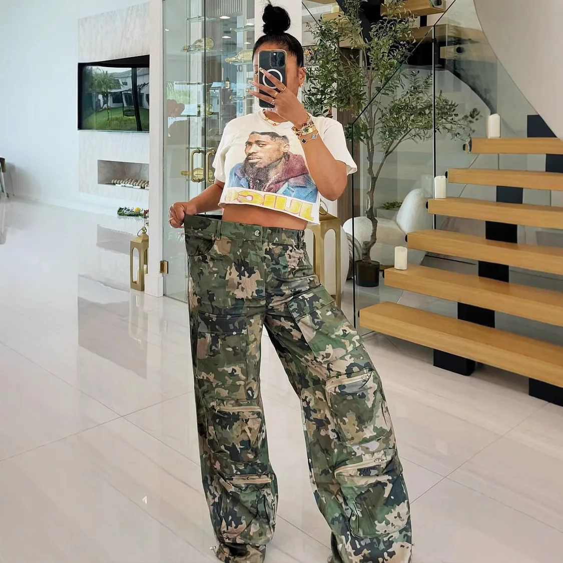Women Camouflage Cargo Pants High Waist Trousers Straight Pant Casual Pockets Loose Long 2025 Summer Capris Y2k Streetwear