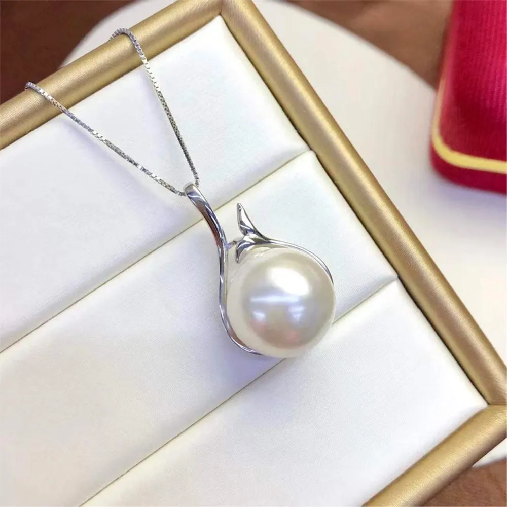 DIY Pearl Gadgets S925 Sterling Silver Pendant Empty Rest Concealer Silver Necklace Pendant Fit 11-13mm Round Flat D459