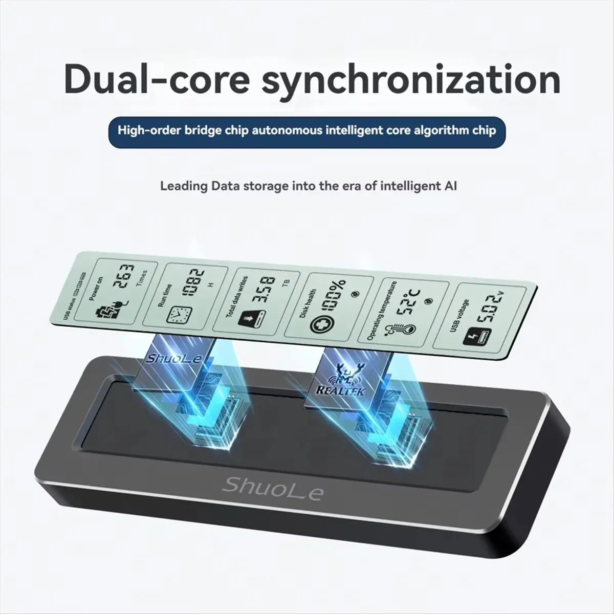 10Gbps M.2 NVME/NGFF Dual Protocol SSD Enclosure with Display Screen Intelligent Digital Health Detection USB Type C SSD Adapter