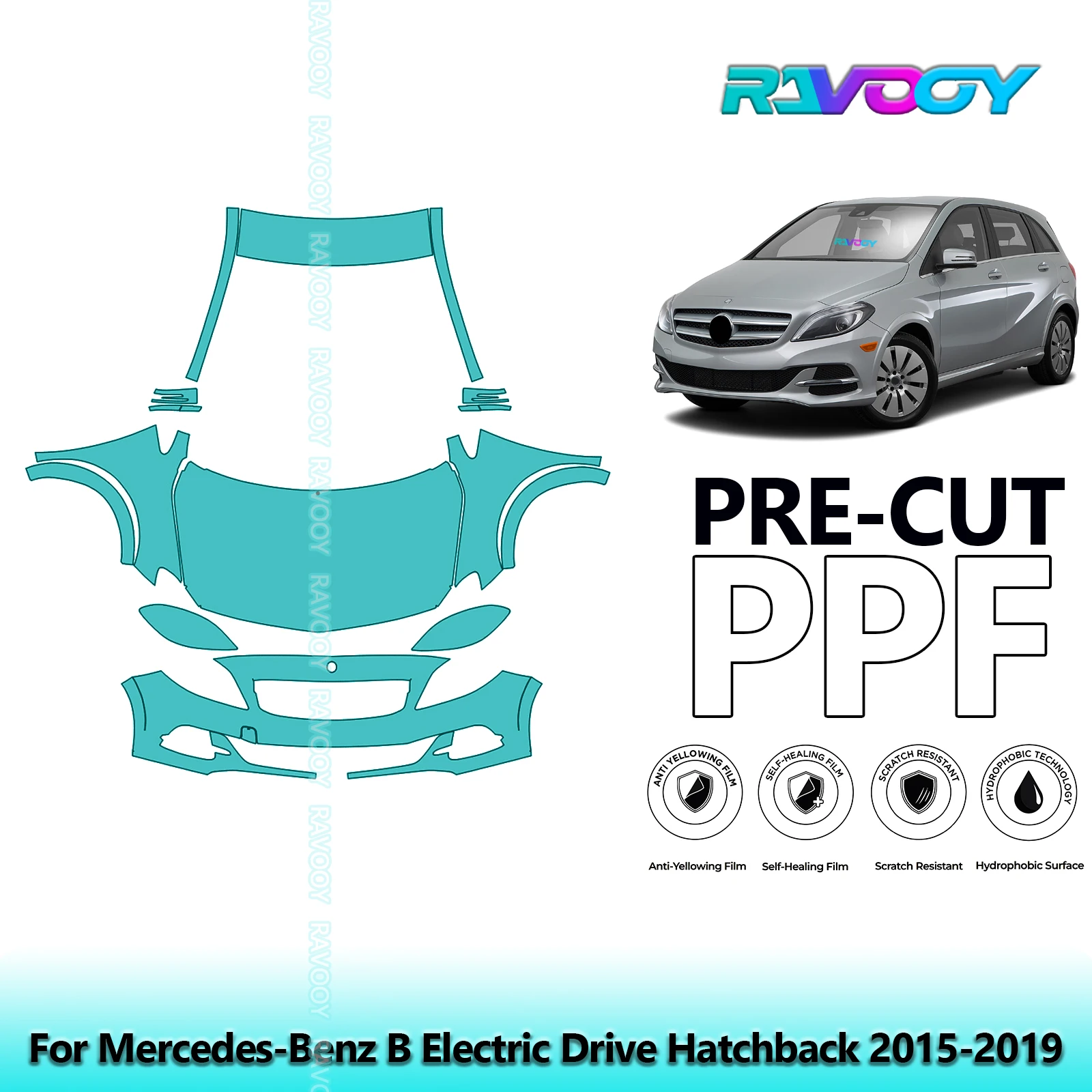 

Car Front Kit Clear Bra Precut PPF Paint Protection Film For Mercedes-Benz B Electric Drive Hatchback 2015-2019