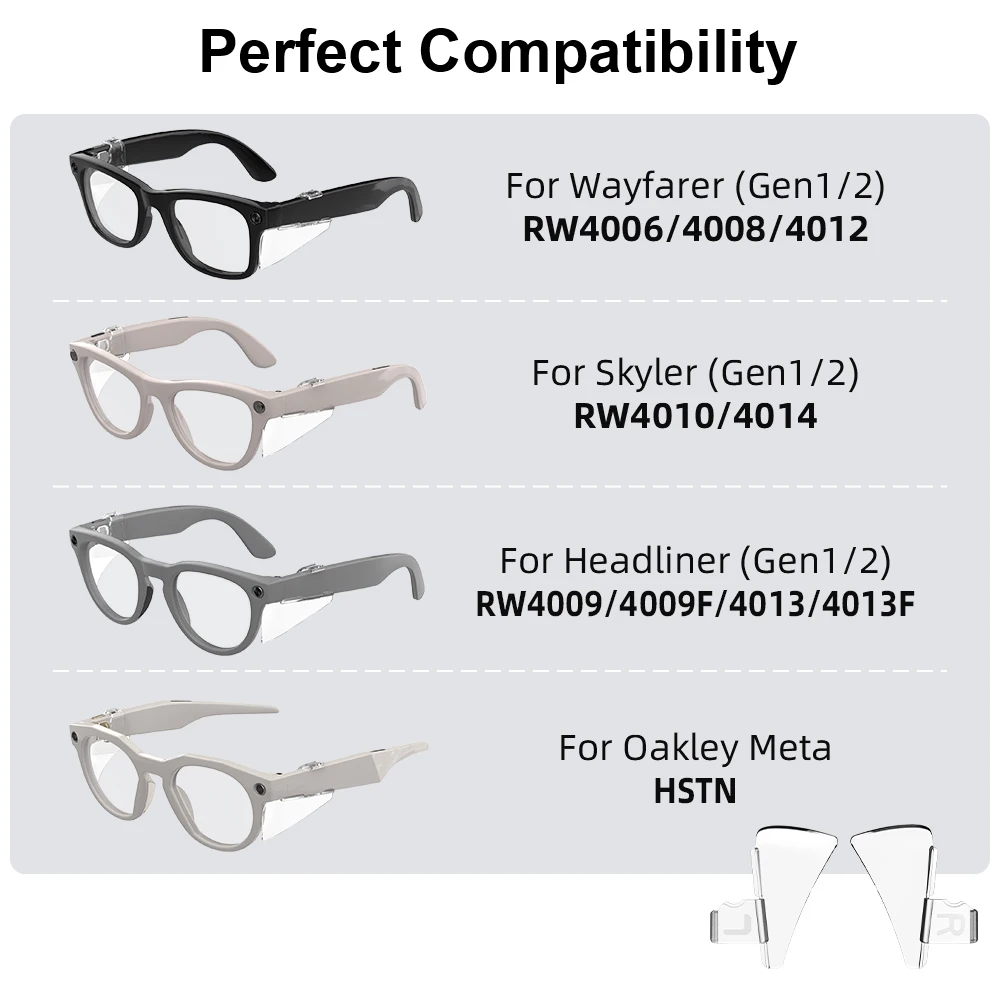HIBLOKS Przezroczyste Osłony Boczne do Okularów Ray-Ban Meta Wayfarer/Skyler/Headliner (Gen1/2) i Akcesoria do Okularów Inteligentnych Oakley Meta HSTN — zdjęcie produktu 2