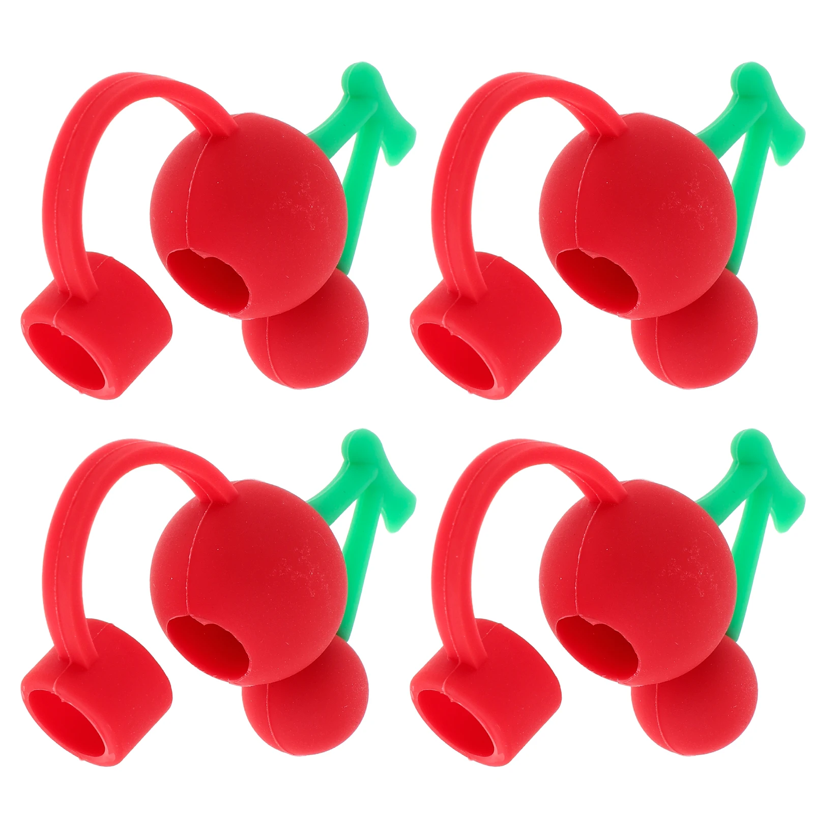 

4pcs Cherry Straw Covers Cap Silicone Drinking Accessories Reusable Tumbler Straw Protector Cute Fruit Design for Outdoor