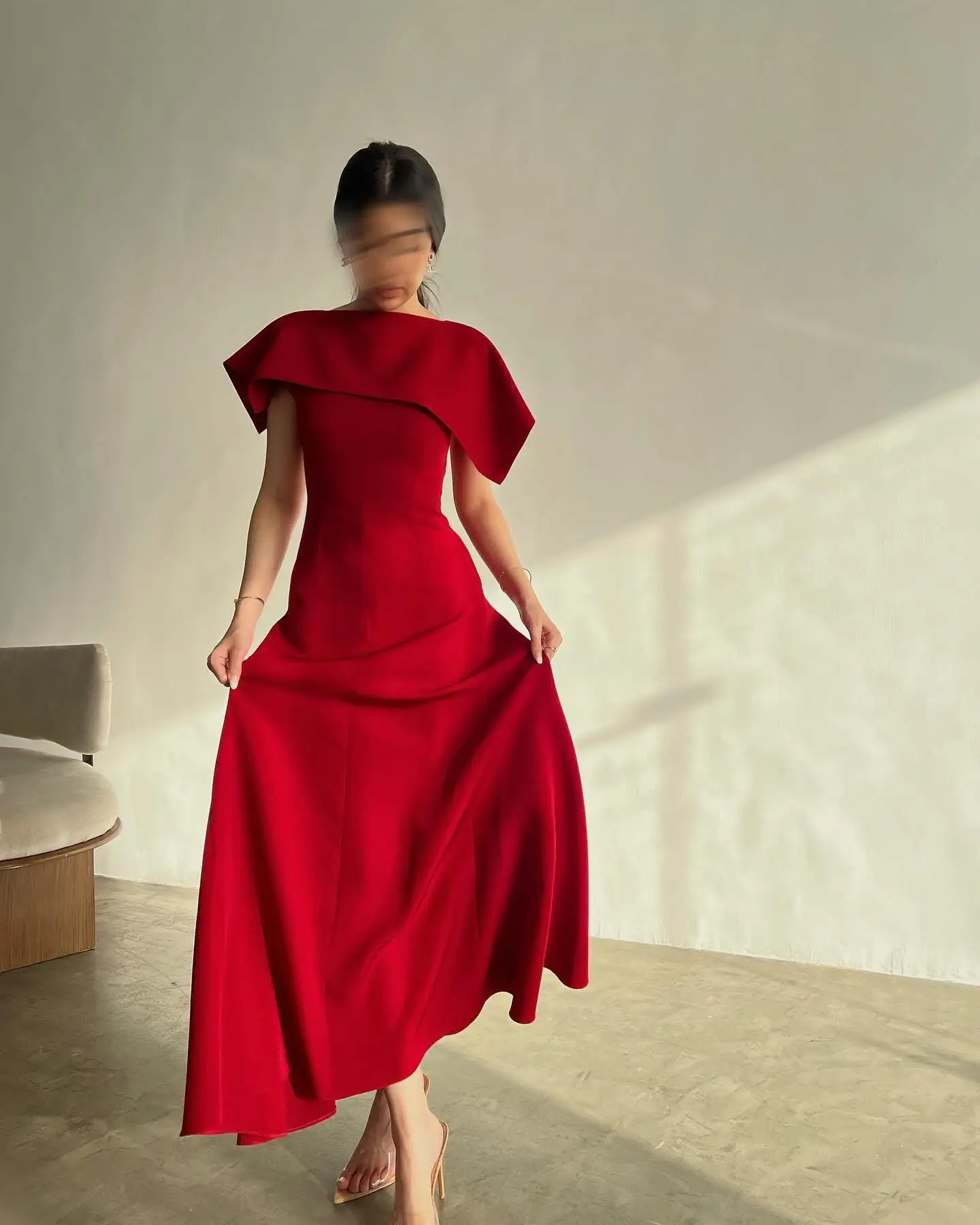 Aenyrst Elegant Red O Neck Prom Gown Women A-Line Saudi Party Evening Dress Ankle Length Special Occasion Dresses customized