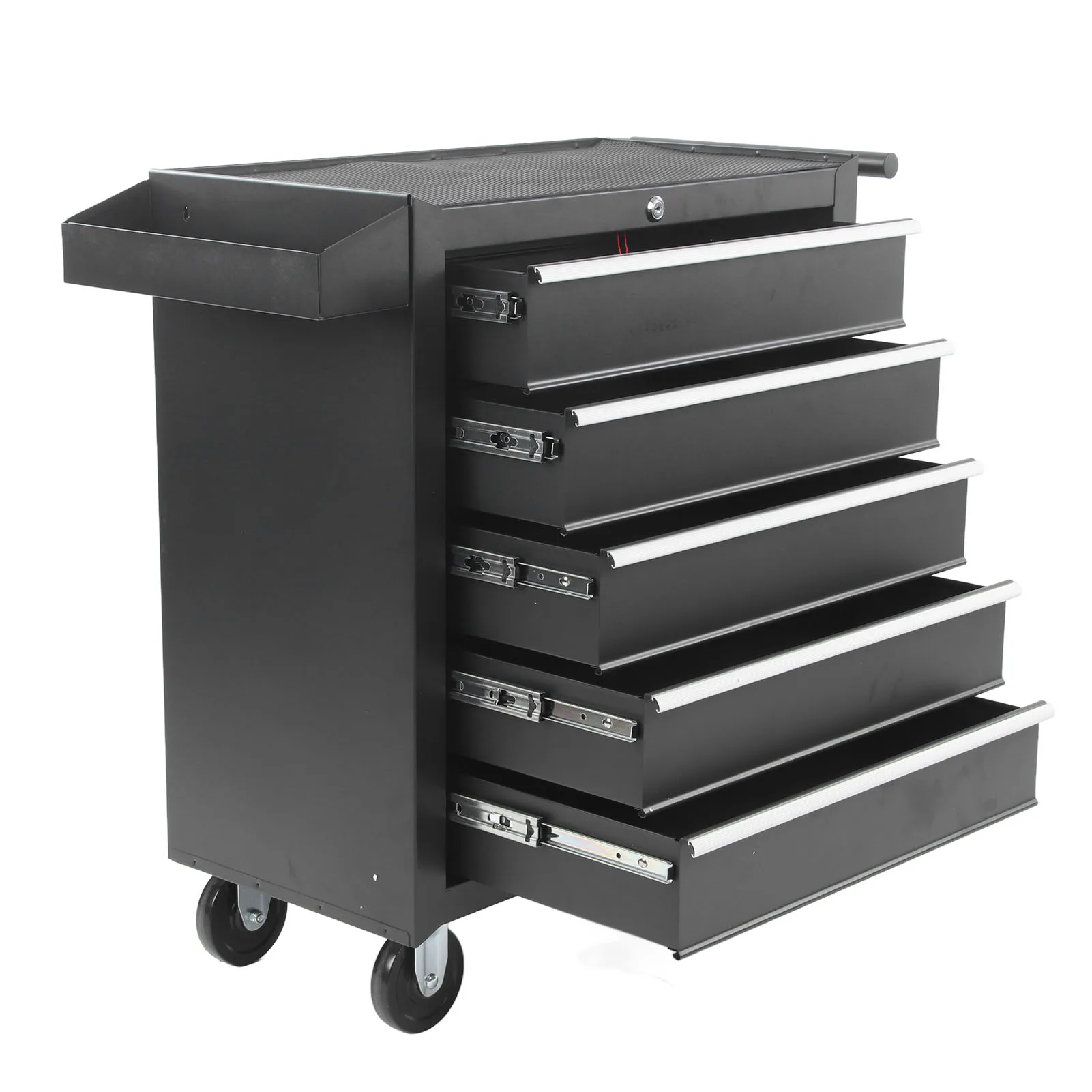 Black 5 Drawer Hand Push Tool Trolley Cart Smooth Slip Internal Locking System Tool Cabinet for Garage