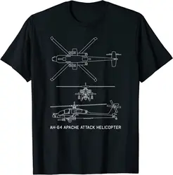 AH-64 Apache Attack Helicopter Military Blueprint Men T-Shirt Short Sleeve Casual Cotton O-Neck Summer T Shirt