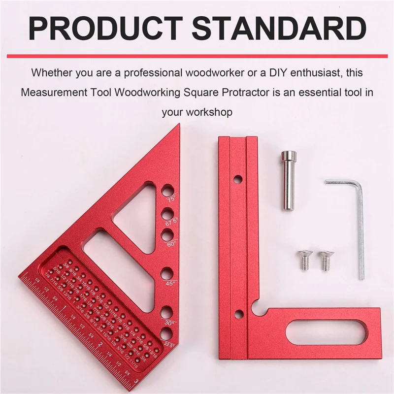 เครื่องมือวัด AT13 ไม้ฉากวัดมุม โปรแทรกเตอร์ ทำจากอลูมิเนียมอัลลอยด์ พร้อมเดือยและเครื่องมือเขียนเส้น