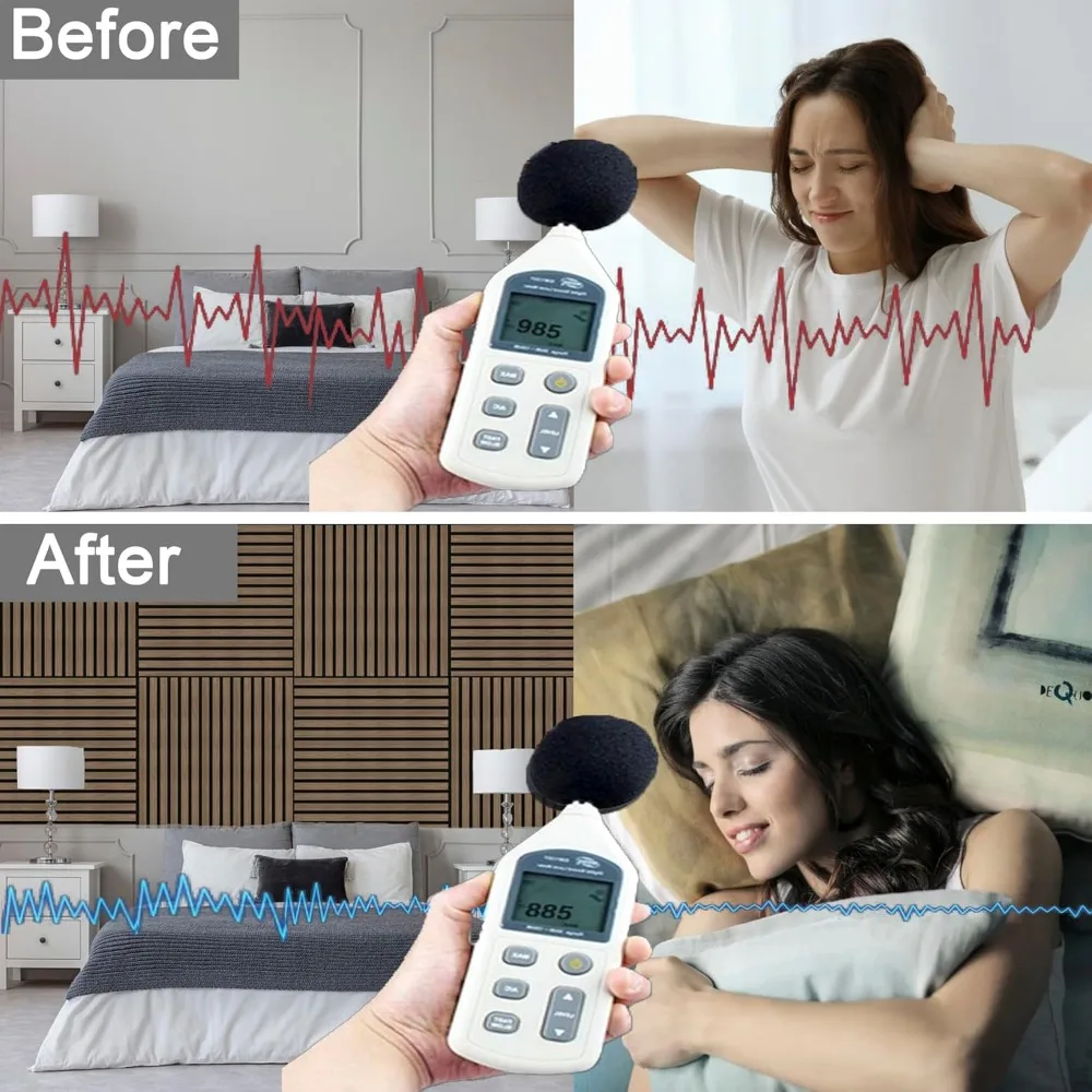 Panel Akustik Kayu Slat, Panel Kayu Beralur 3D Penyerap Suara untuk Dinding dan Plafon, Panel Kedap Suara Dekoratif