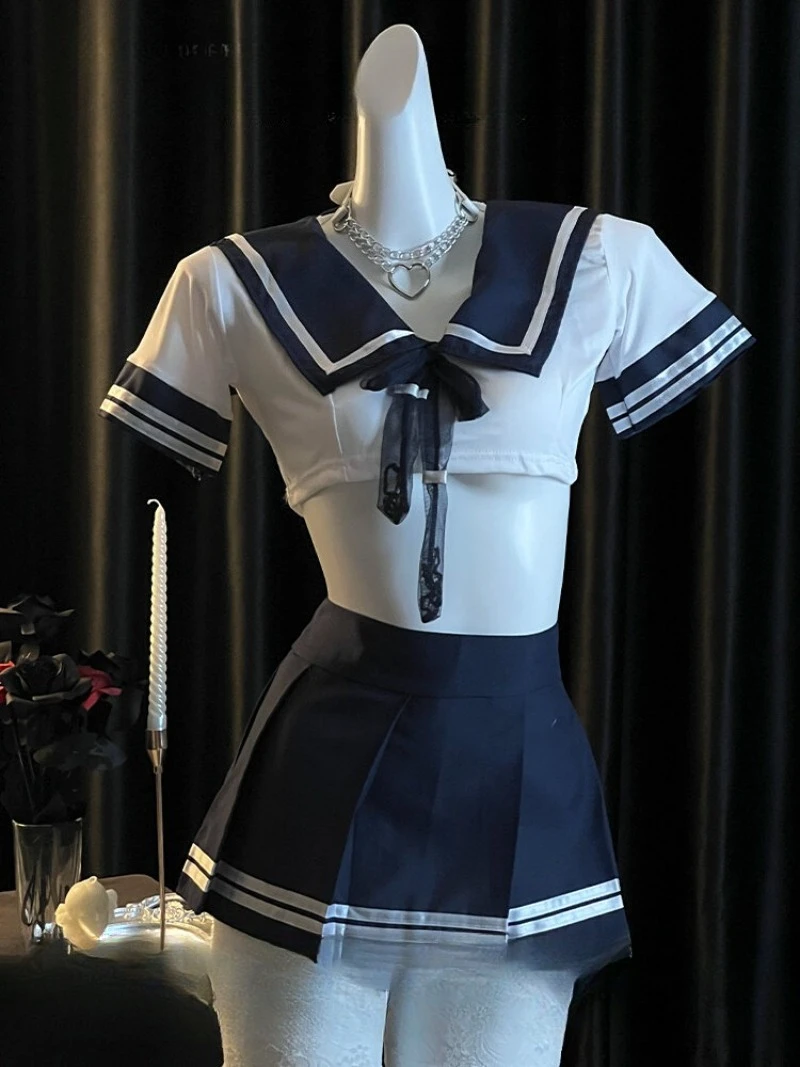 Sexy JK Sailor Uniform Set for Women,Waist-exposing Mini Skirt,Pure Desire Style Student Outfit,Tempting Roleplay Costume