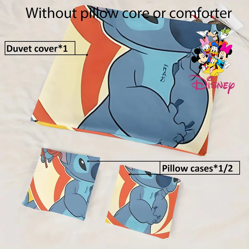 2/3 قطعة مجموعة غطاء لحاف ديزني ستيتش بدون حشو تصميم كرتوني لطيف مناسب لغرف النوم العائلية وغرف الضيوف، للاستخدام لجميع المواسم