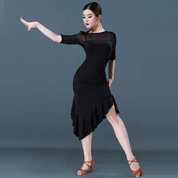 Practise Latin Dance Practice Clothing Transparent Skirts Samba Dancetop Long Dresses Line Dance Skirt Wear Suit Dress Costume