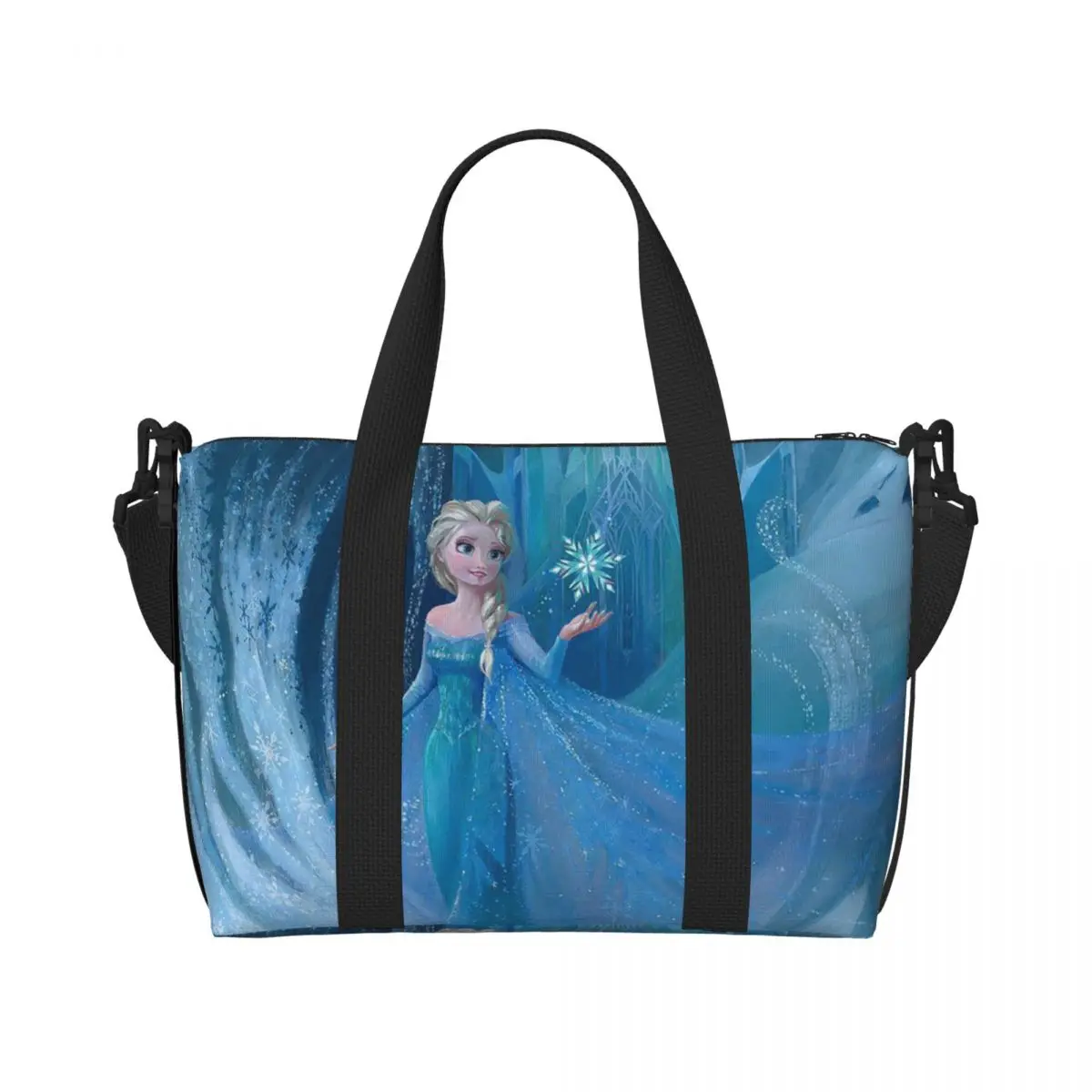 Custom Princess Elsa Beach Tote Bag for Women Extra Large Gym Carry On Frozen Travel Shopping Bags