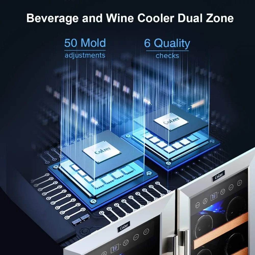 Wine and Beverage Refrigerator 24 inch, Dual Zone Wine Cooler Under Counter Lockable 18 Bottles and 57 Cans Fridge