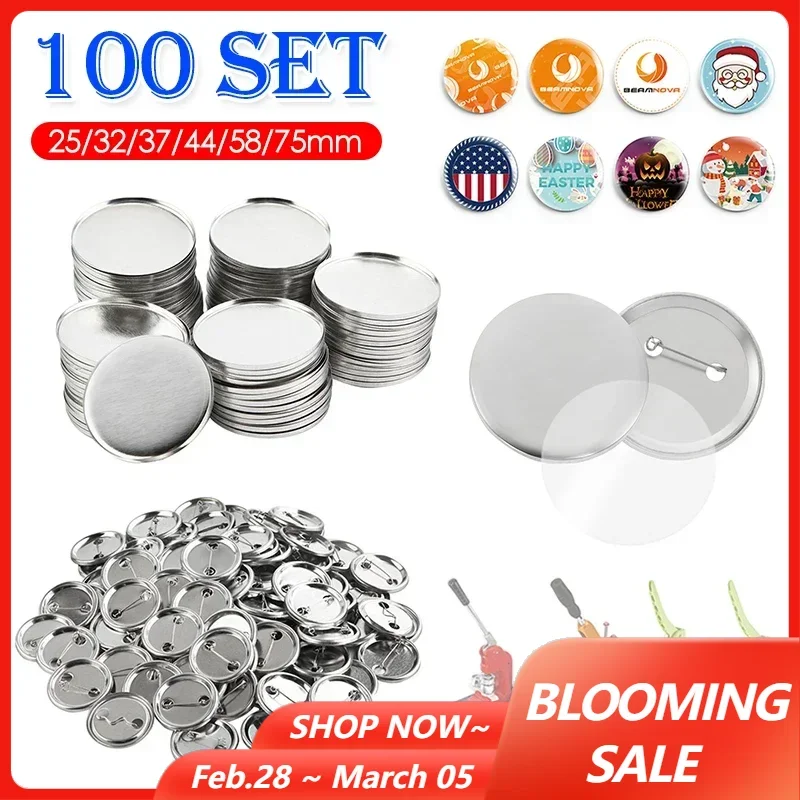 100 takım Boş Rozet Pin Düğme Makinesi Yapma Parçaları Malzemeleri 25mm 32mm 37mm 44mm 58mm DIY Düğme Yapımı Punch Pres Makinesi
