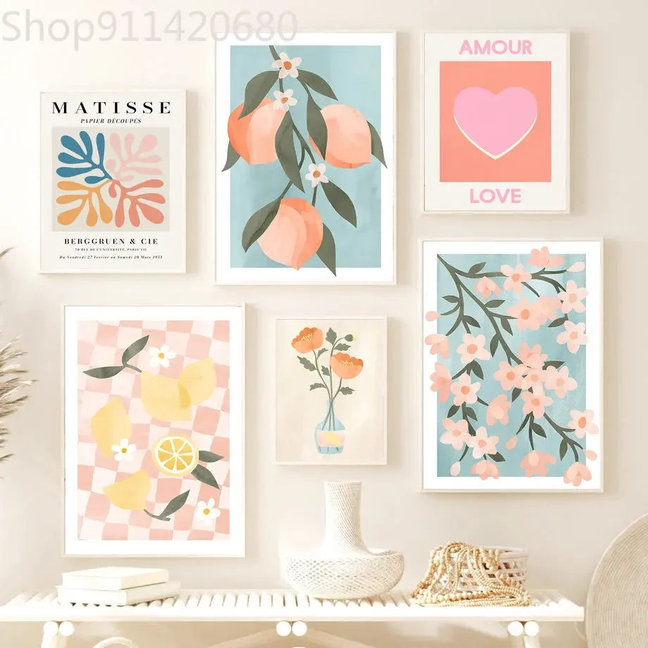 

Matisse Flower Cocktail Lemon Peach Retro Canvas Painting Wall Art Nordic Posters And Prints Wall Pictures For Living Room Decor