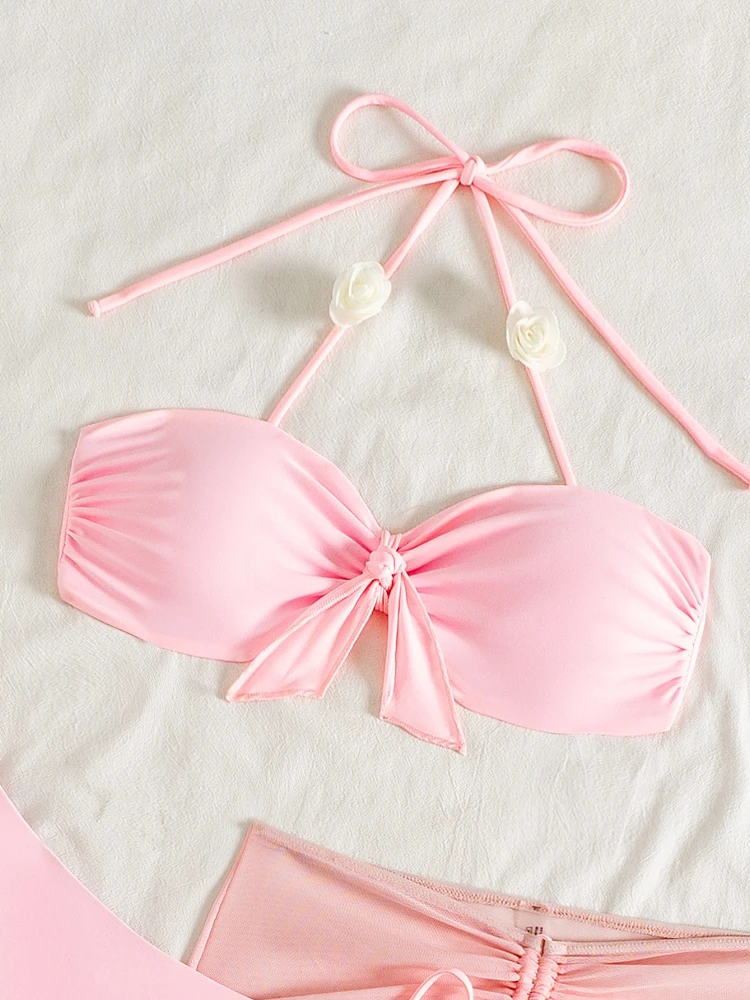2025 New Women 3 Piece Bikini Set with Skirt Halter Brazilian Swimsuit Sexy Bathing Suit Swimwear Summer Beachwear