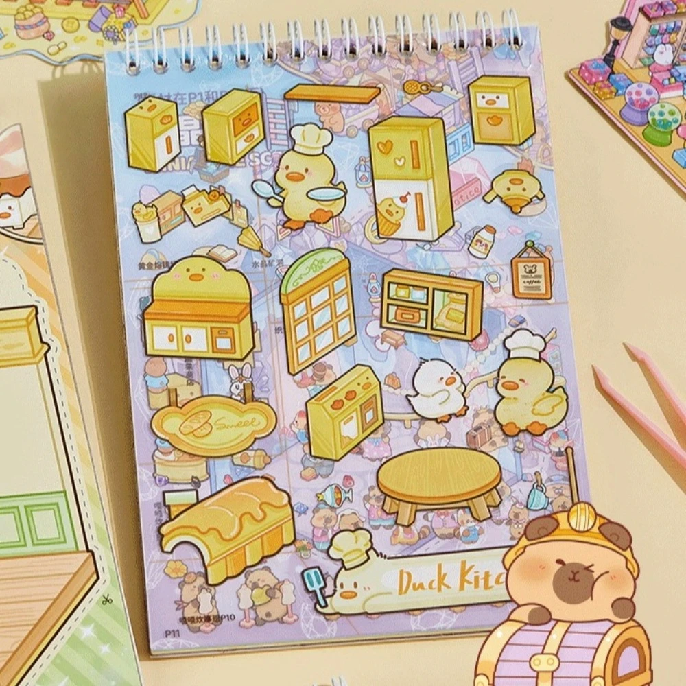 

Плюс размер 3D пейзажные наклейки 8, интерактивная игра, наклейка на сцену, милая капибара, мультяшная наклейка, книга