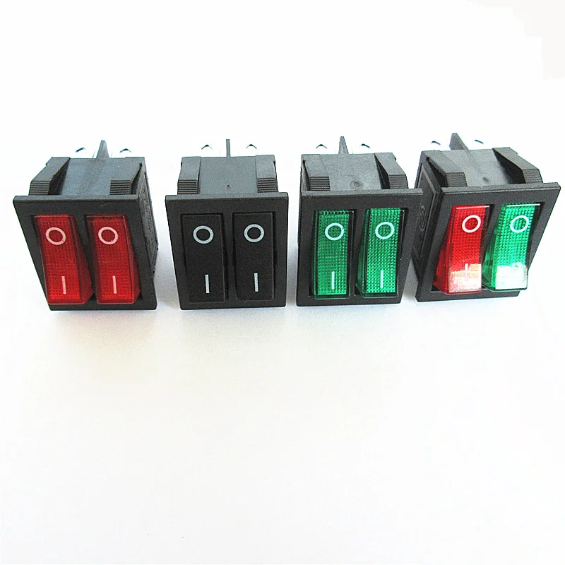 5pcs dual hull switch with red green light, 2nd gear, 6-pin power button switch, electric cake bell, electric heater switch KCD6