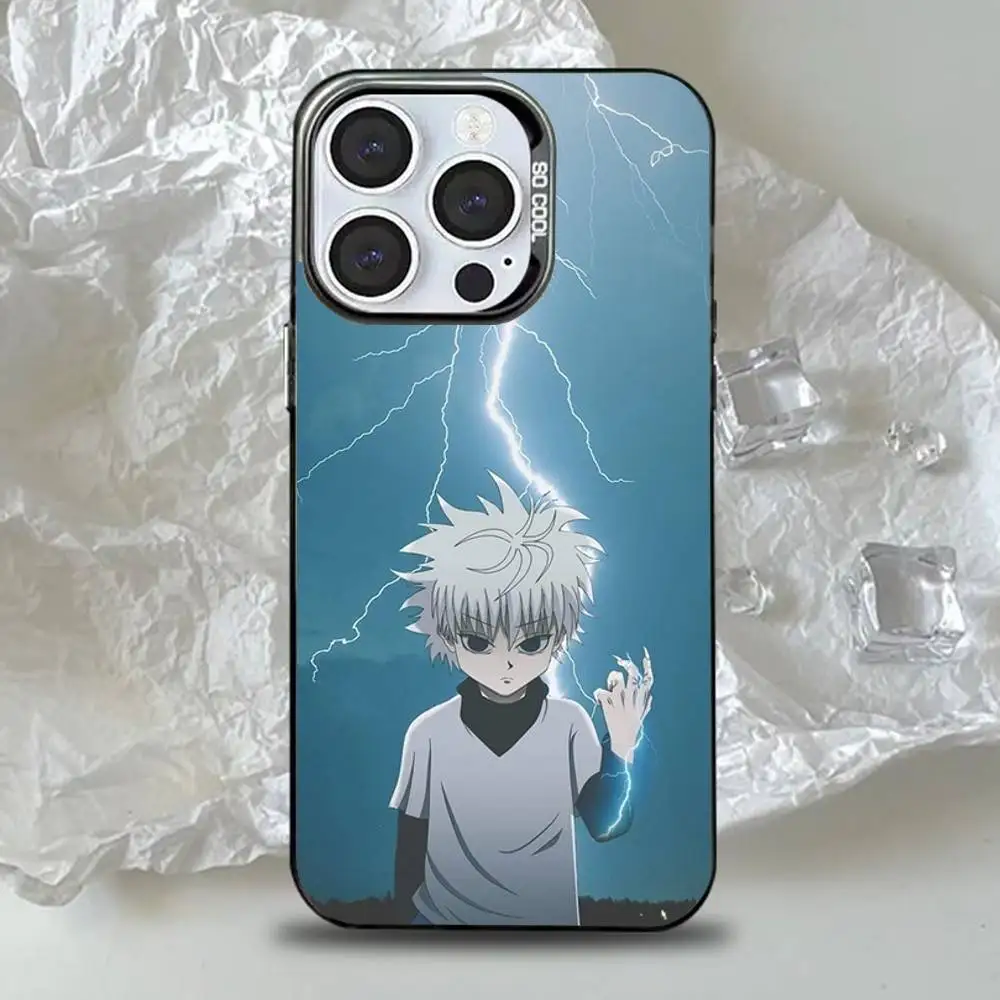 เคสโทรศัพท์ลายอนิเมะ H-Hunter K-Killua สำหรับ iPhone 16,15,14,13,12,11,Pro,Max,Plus,Mini,XS,SE ป้องกันการตกกระแทก สีดำด้าน ขอบแข็ง