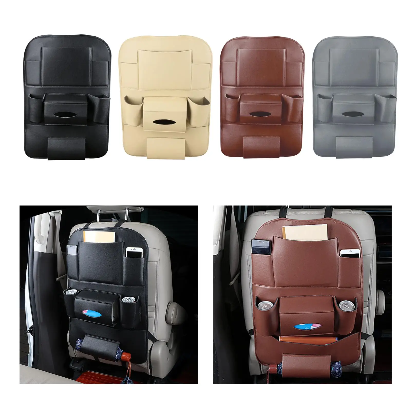 

Car Seat Back Organizer PU Leather Waterproof Backseat Protector Tissue Box