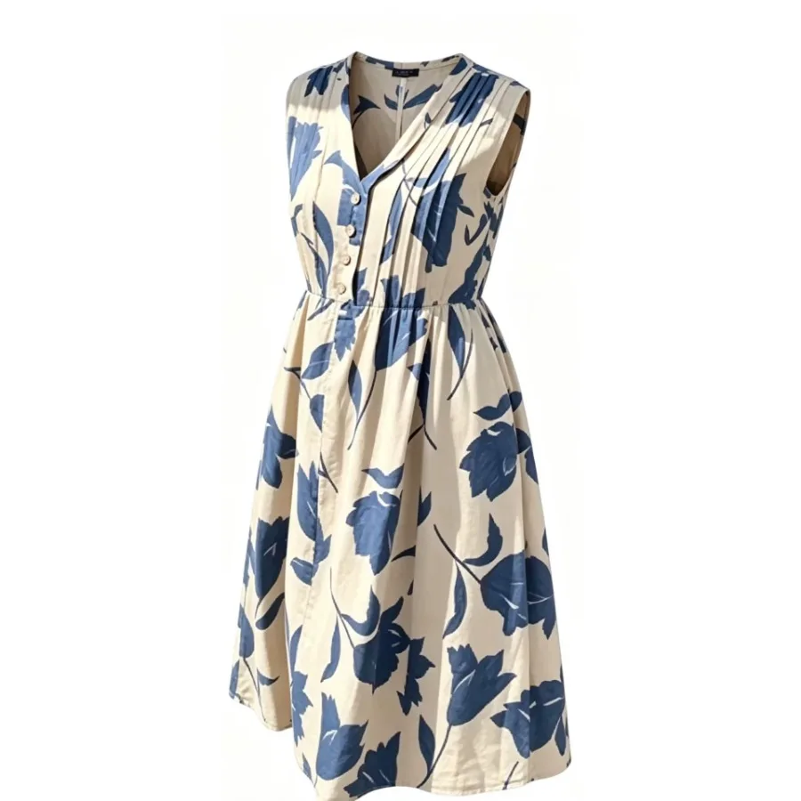 

【New style】The new summer v-neck printed dress French polka dot sleeveless dress elegant and fashionable