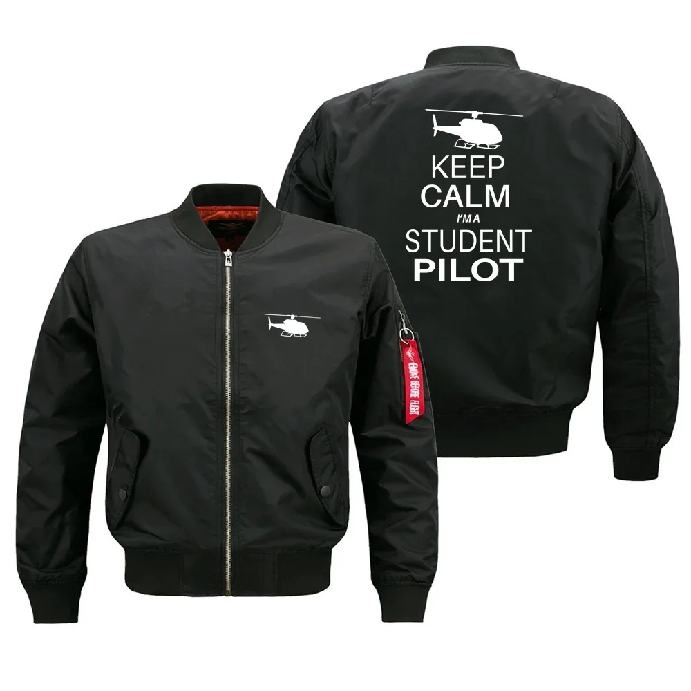 Keep Calm  I'm A Student Pilot Helicopter Aviation Pilots Ma1 Bomber Flight Jacket Coats for Men Casual Baseball Jacket
