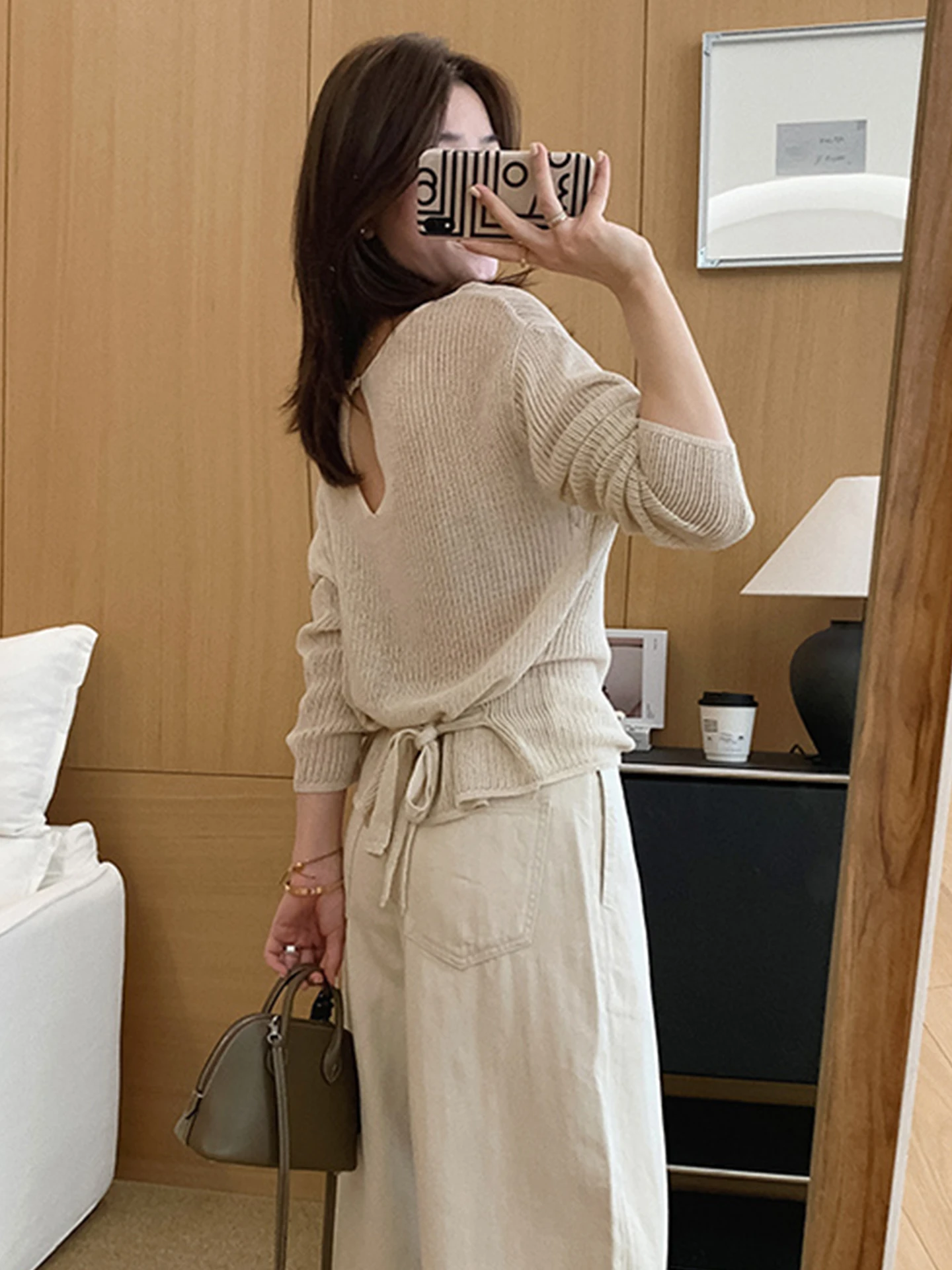 

Comfortable Lazy Sle Long Sve Knitted Base irt Pure Color Design Trendy Early Autumn New Arrival Women's Faion Top