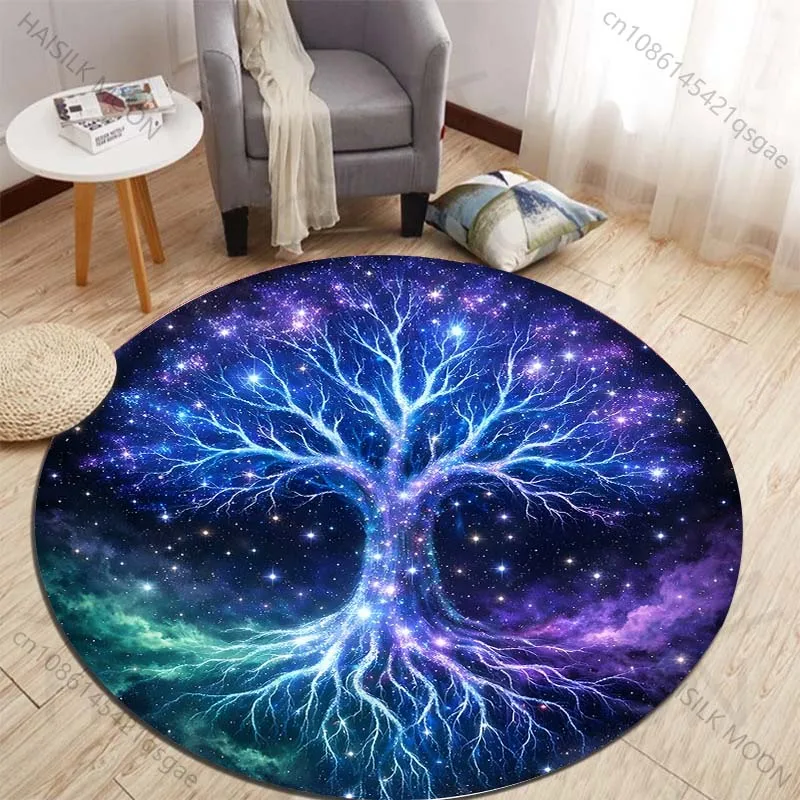 Dreamlike luminous tree under stars Printed round carpet living room sofa table large pet mat soft round carpet home decor