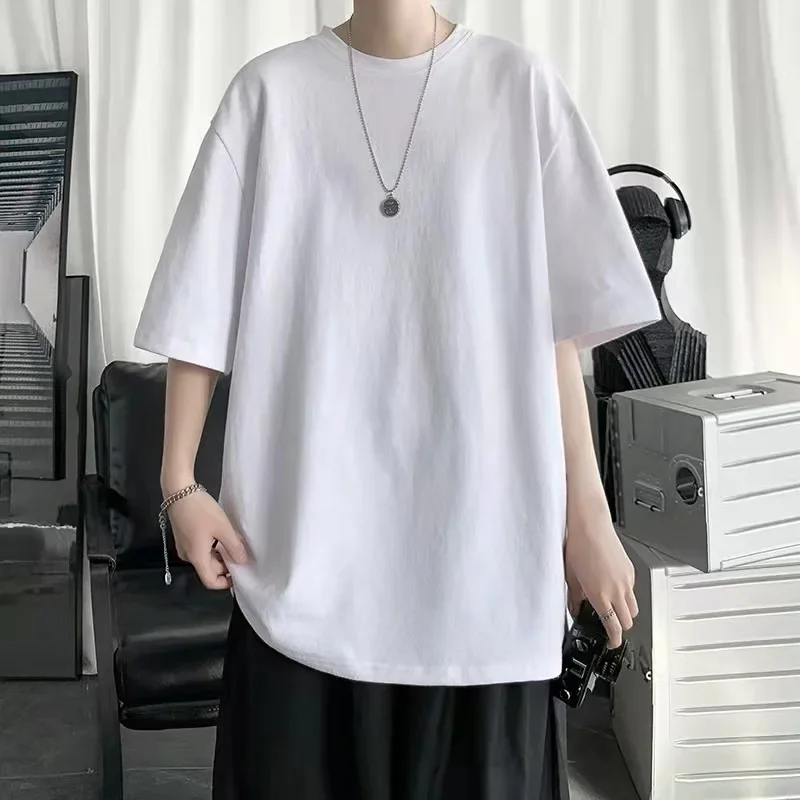 T-shirt Half-sleeved Solid Color Casual Mens Summer New Five-point Short-sleeved Trend Korean Version Loose Men