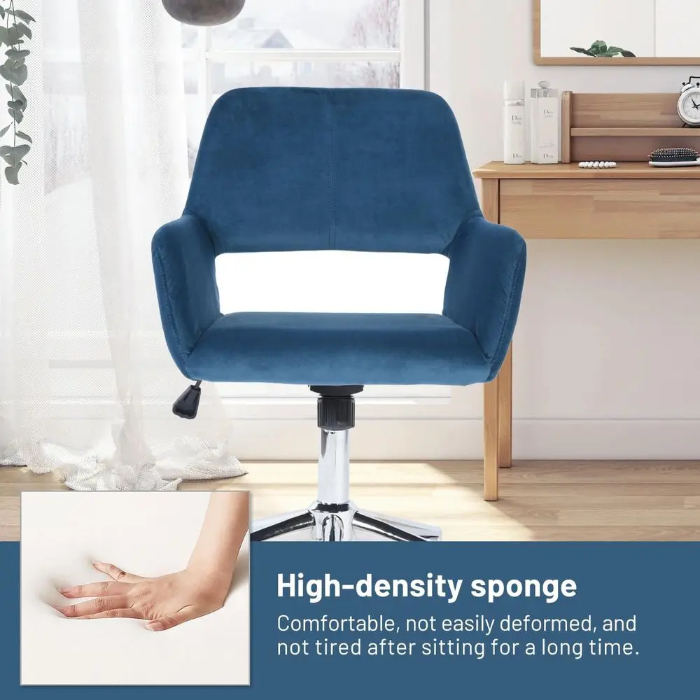 바퀴가 달린 중간 등받이 벨벳 책상 의자: 조절 가능, 다크 블루, 홈 오피스, 거실, 메이크업 및 공부용