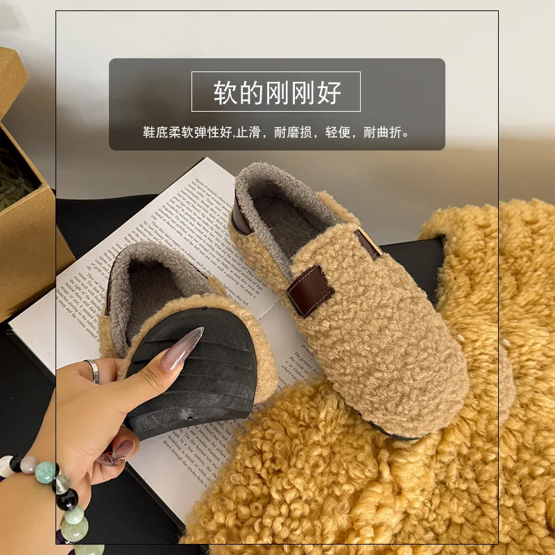 أحذية الشتاء النساء جولة تو الانزلاق على الأحذية النسائية المتسكعون الفراء حذاء رياضة كاجوال الخريف موديس الانزلاق على فستان الخف خريف جديد #5