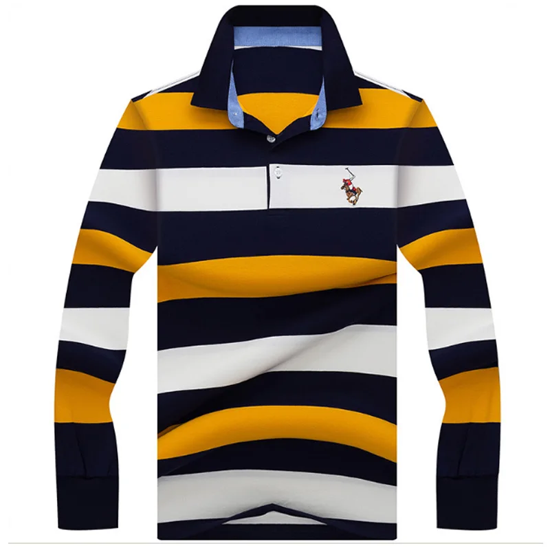 New Autumn winter polo shirt High quality brand cotton men\'s polo shirt Business casual striped Solid shirt polo men clothing