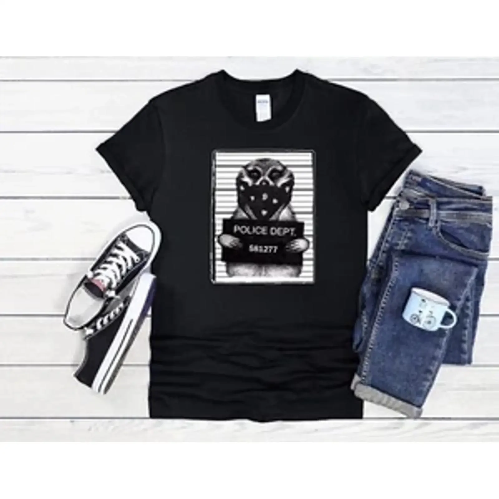 Erdmännchen T Shirt Polizei Mugshot Fun Herren Damen Baseball 4223 vintage Washed Slightly homme Comfortable Soft fashion