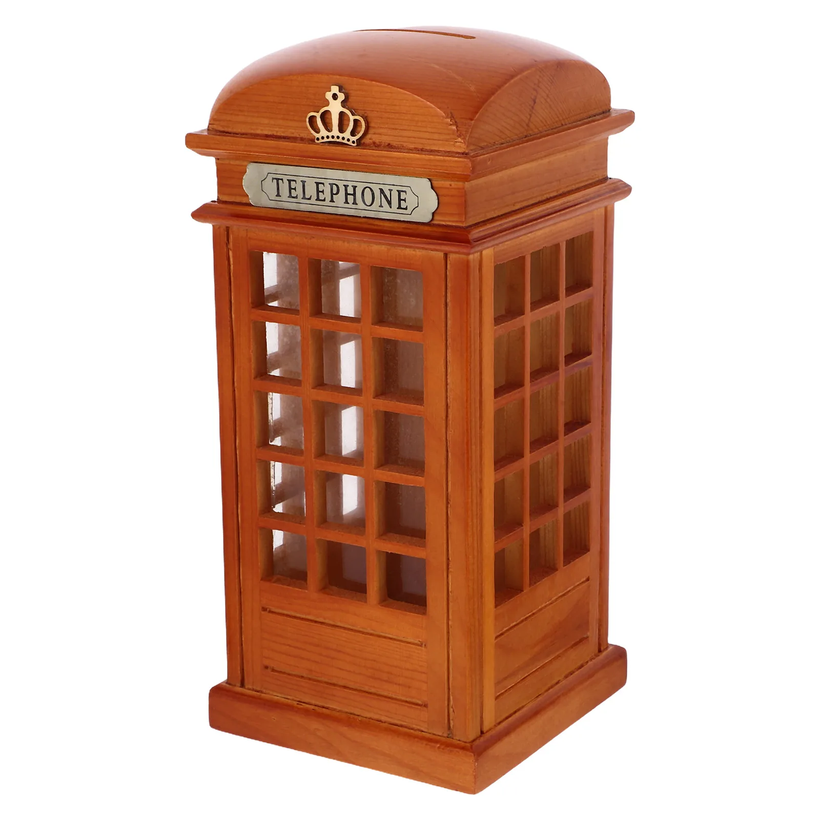 

Vintage Wooden Piggy Bank Telephone Booth Style Coin Bank for Home Office Desktop Decoration Savings Organizer