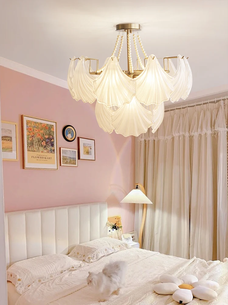 French style living room pendant lamp American style retro pearl shell girl heart bedroom room lamp All room lamps