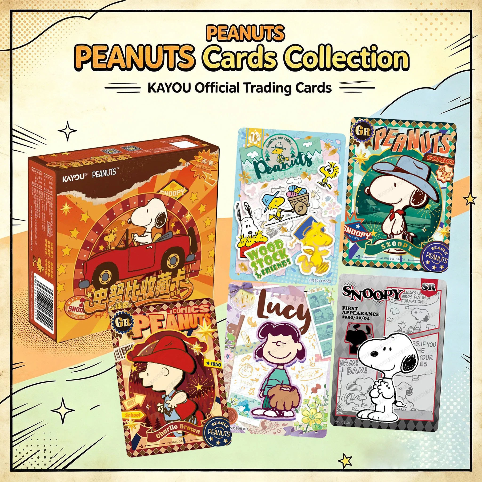 Kayou Peanuts Collectible Trading Cards Vol.1 Friend Pack Official Authentic GR Rare Cards Snoopy Collectible Cards Toy Gift