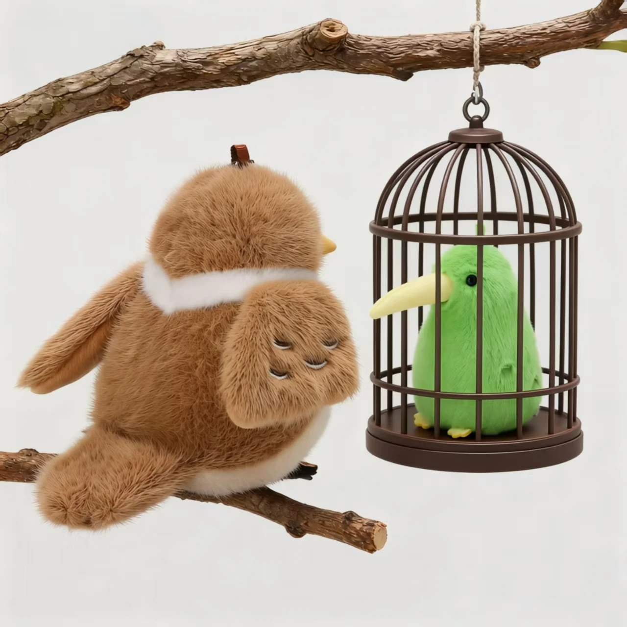 Weich strukturierter, bunter Plüschtier-Vogel, ein bezaubernder Chickadee, Papagei oder Sparrow-Schlüsselanhänger, Rucksack-Anhänger-Geschenk