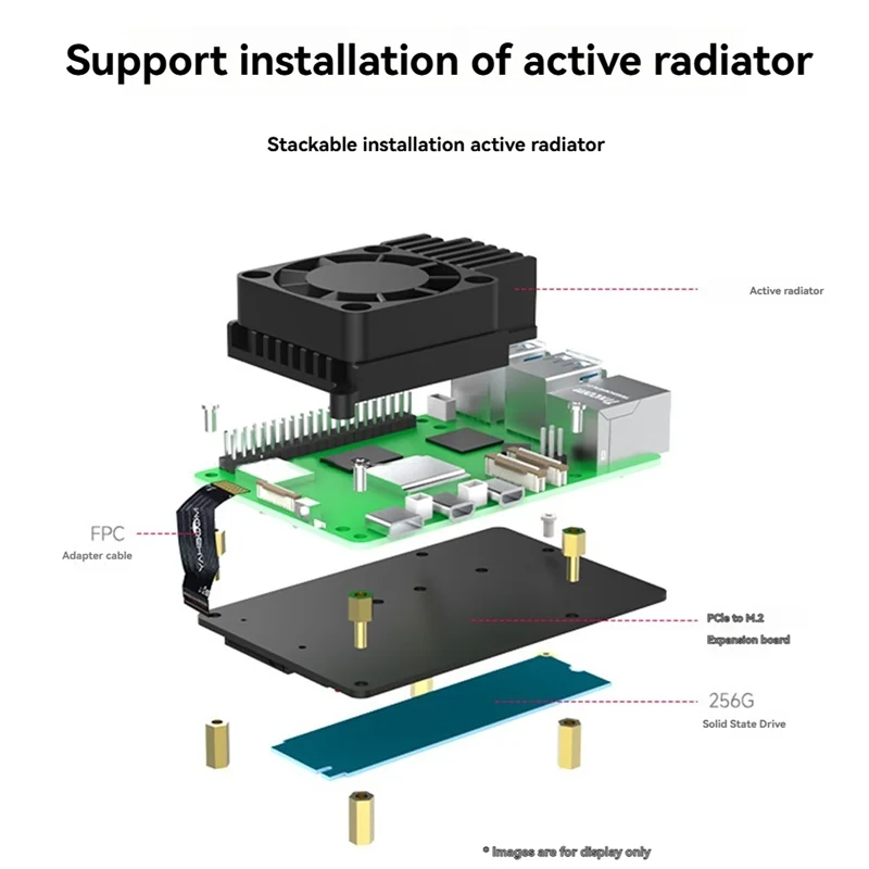 

AM-For Raspberry Pi 5 Dedicated PCIE To M.2 NVME SSD State Drive Expansion Board 2230 2242 2260 2280 Support Pi5 Cooler