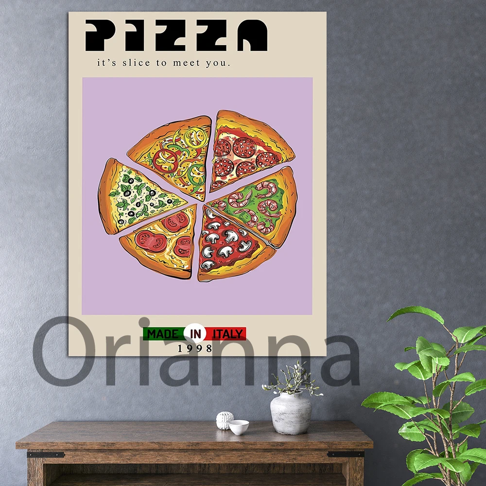 

Pizza Poster, Food Print, Italian Food, Retro Poster,Housewarming Gift,Kitchen Decor,Mid Century Poster, Minimalist Print Canvas