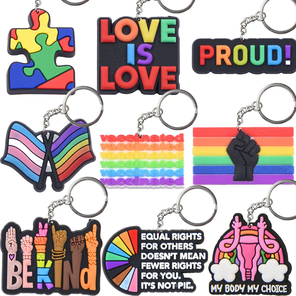 

9pcs Boys Girls Rainbow Keychains Men Women Colored Flags Keyrings Kids Puzzle Key Chains Love Is Love Key Rings Halloween gifts