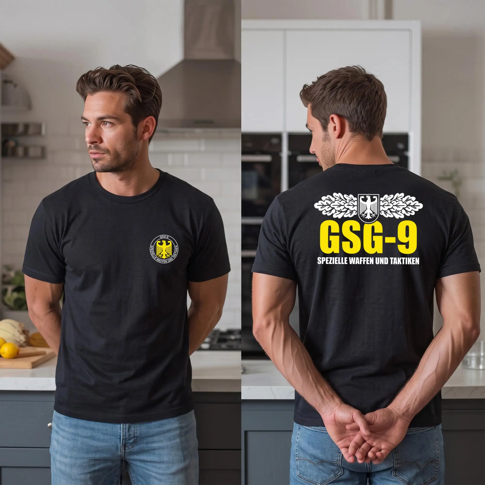 2026 New GSG-9 Tactical Oversized Unisex Streetwear T Shirt Front Double Print Eagle Wing Badge Graphic Tee Short Sleeve Tops