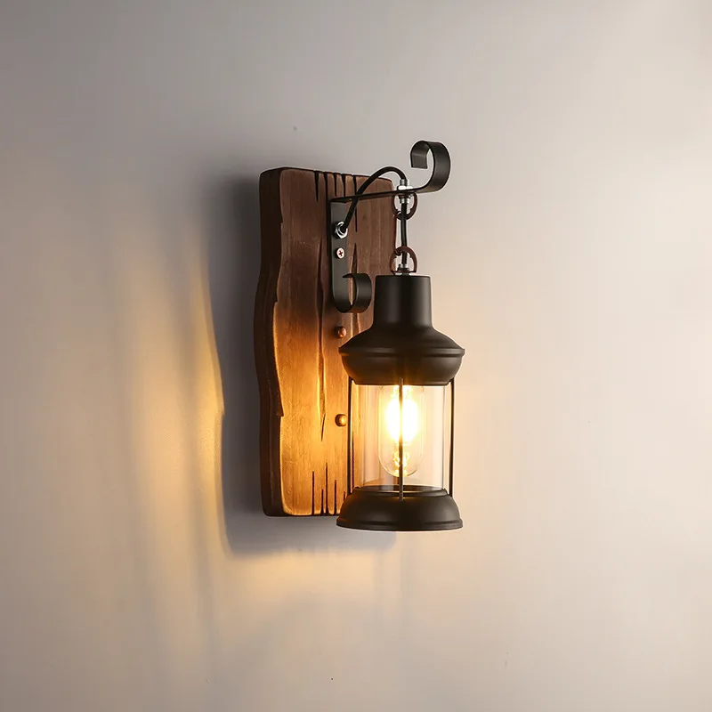 

American Antique Style Industrial Wood Wall Sconce Light Rustic Wall Lamp Decorate Wall Light Iron Metal for Bar Loft Corridor