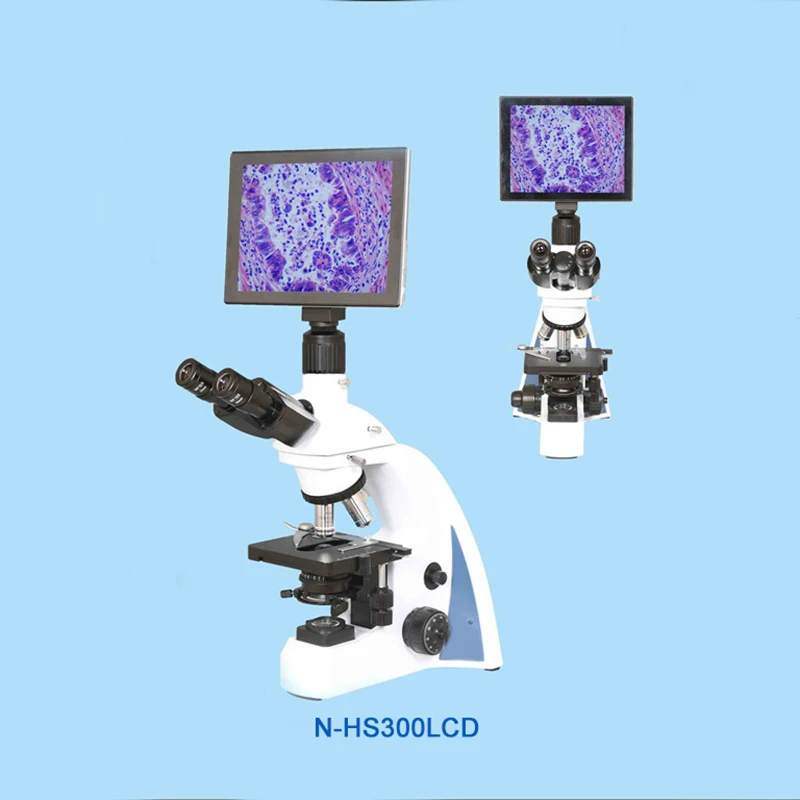 Professional Triangular Prism Biological Microscope Video Desktop Class II 1000X Magnification Binocular Drawtube LCD Digital