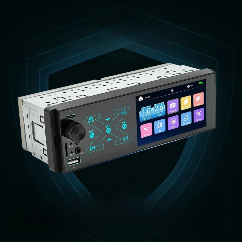 

Автомагнитола 1DIN 4,1 дюйма, мультимедийный плеер MP5, 60 Вт*4, универсальный, Bluetooth, камера заднего вида, сенсорный экран, вход AUX, зарядка Type-C