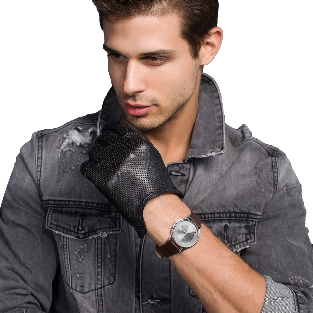 Men Luxury Urtra Thin Lambskin Genuine Leather Gloves Driving Riding Tight Unlined Breathable Soft Touch Screen