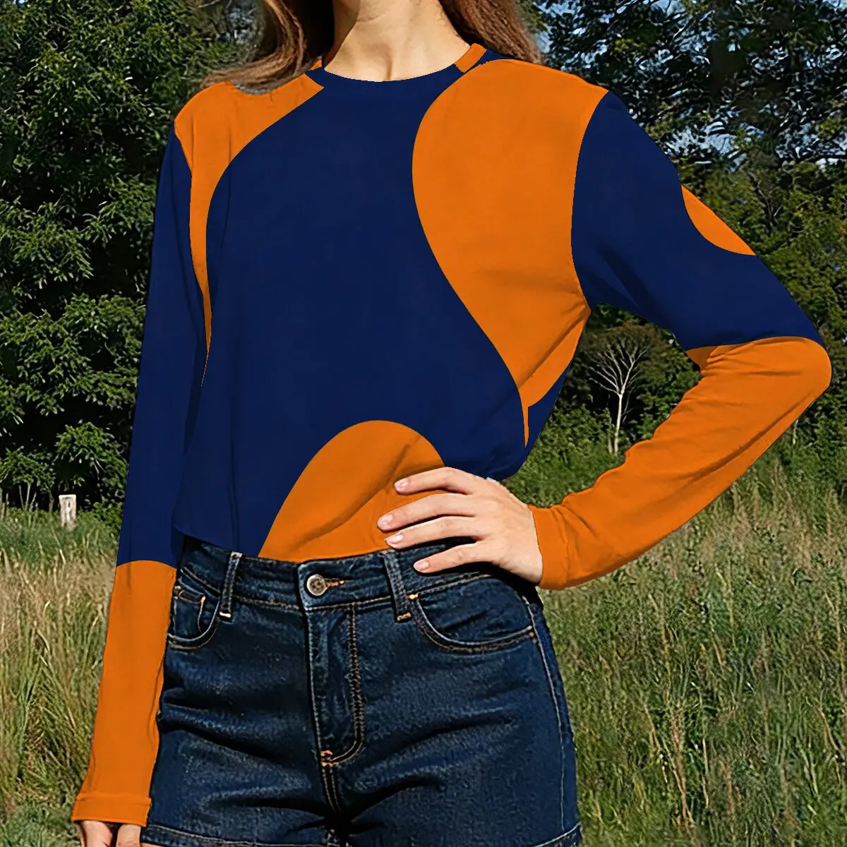 Women's Long-Sleeve T-Shirt, Classic Color-Blocking, Business Casual, Simple, Elegant, Casual and Relaxed Can Be Worn Alone
